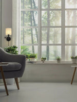 Load image into Gallery viewer, Swing Arm Fabric Sconce Light – Adjustable Wall Lamp with Drum Shade