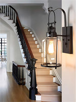 Cargar imagen en el visor de la Galería, Aplique de pared industrial – Lámpara de exterior vintage americana de hierro con pantalla de cristal