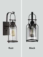 Cargar imagen en el visor de la Galería, Aplique de pared industrial – Lámpara de exterior vintage americana de hierro con pantalla de cristal