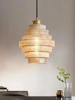 Load image into Gallery viewer, Antique Ribbed Glass Hanging Light - Retro Pendant for Dining Room