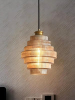 Cargar imagen en el visor de la Galería, Lámpara colgante de vidrio acanalado: botella antigua para decoración vintage