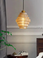 Load image into Gallery viewer, Antique Ribbed Glass Hanging Light - Retro Pendant for Dining Room