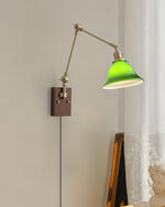 Charger l'image dans la visionneuse de galerie, Green Glass Banker-Style Plug-In Wall Lamp product view