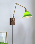 Charger l'image dans la visionneuse de galerie, Green Glass Banker-Style Plug-In Wall Lamp alternate room view