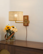 Charger l'image dans la visionneuse de galerie, Woven Rattan Swing-Arm Wall Lamp product view