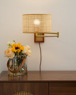 Charger l'image dans la visionneuse de galerie, Woven Rattan Swing-Arm Wall Lamp product view