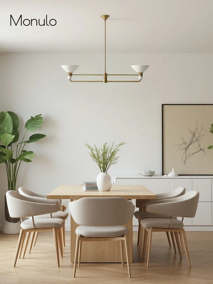 Lustre en porcelaine Calvor à 2 lumières - Luminaire de salle à manger linéaire en laiton