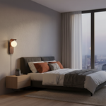 Load image into Gallery viewer, Wood-Tone Globe Plug-In Wall Lamp alternate room view