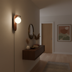 Load image into Gallery viewer, Wood-Tone Globe Plug-In Wall Lamp product view