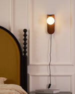 Load image into Gallery viewer, Wood-Tone Globe Plug-In Wall Lamp product view