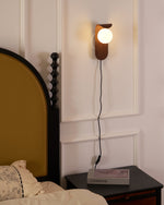 Load image into Gallery viewer, Wood-Tone Globe Plug-In Wall Lamp product view