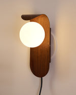 Load image into Gallery viewer, Wood-Tone Globe Plug-In Wall Lamp product view