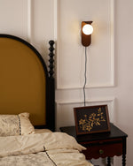 Load image into Gallery viewer, Wood-Tone Globe Plug-In Wall Lamp product view