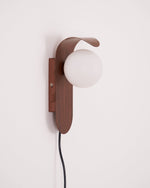Load image into Gallery viewer, Wood-Tone Globe Plug-In Wall Lamp product view