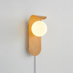 Load image into Gallery viewer, Wood-Tone Globe Plug-In Wall Lamp product view