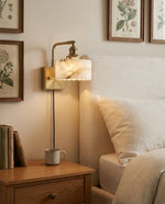 Load image into Gallery viewer, Scalloped Alabaster Brass Plug-In Wall Sconce - product view 11