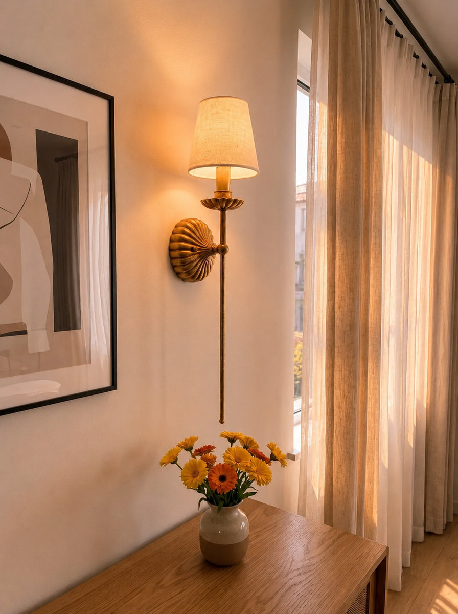 Catina Brass Wall Lamp with Fabric Shade Classic Design - Regina