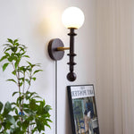 Load image into Gallery viewer, Walnut Stem and Glass Globe Plug-In Wall Lamp product view 16