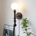 Load image into Gallery viewer, Walnut Stem and Glass Globe Plug-In Wall Lamp product view 17