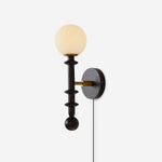 Load image into Gallery viewer, Walnut Stem and Glass Globe Plug-In Wall Lamp product view 1
