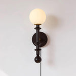 Load image into Gallery viewer, Walnut Stem and Glass Globe Plug-In Wall Lamp product view 19