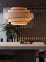 Load image into Gallery viewer, Fabric Pendant Light – Layered Drum Shade with Modern Textile Design