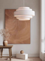 Load image into Gallery viewer, Fabric Pendant Light – Layered Drum Shade with Modern Textile Design