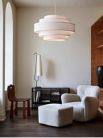 Load image into Gallery viewer, Fabric Pendant Light – Layered Drum Shade with Modern Textile Design