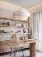 Load image into Gallery viewer, Fabric Pendant Light – Layered Drum Shade with Modern Textile Design