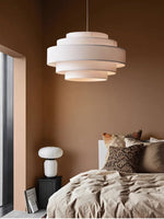 Load image into Gallery viewer, Fabric Pendant Light – Layered Drum Shade with Modern Textile Design