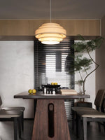 Load image into Gallery viewer, Fabric Pendant Light – Layered Drum Shade with Modern Textile Design