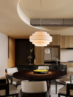 Load image into Gallery viewer, Fabric Pendant Light – Layered Drum Shade with Modern Textile Design