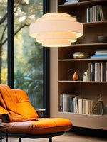 Load image into Gallery viewer, Fabric Pendant Light – Layered Drum Shade with Modern Textile Design