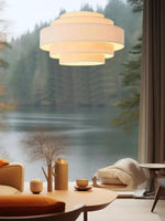 Load image into Gallery viewer, Fabric Pendant Light – Layered Drum Shade with Modern Textile Design