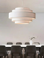 Load image into Gallery viewer, Fabric Pendant Light – Layered Drum Shade with Modern Textile Design