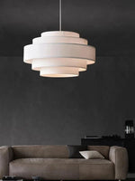Load image into Gallery viewer, Fabric Pendant Light – Layered Drum Shade with Modern Textile Design