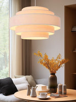 Load image into Gallery viewer, Fabric Pendant Light – Layered Drum Shade with Modern Textile Design