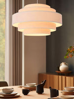 Load image into Gallery viewer, Fabric Pendant Light – Layered Drum Shade with Modern Textile Design