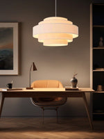 Load image into Gallery viewer, Fabric Pendant Light – Layered Drum Shade with Modern Textile Design