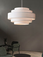 Load image into Gallery viewer, Fabric Pendant Light – Layered Drum Shade with Modern Textile Design