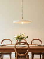 Load image into Gallery viewer, Elumina Elegant Pleated Silk Shade Pendant – Mid-Century Hanging Light for Dining Room