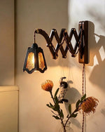 Load image into Gallery viewer, Expandable Wood and Glass Plug-In Wall Sconce - product view 7