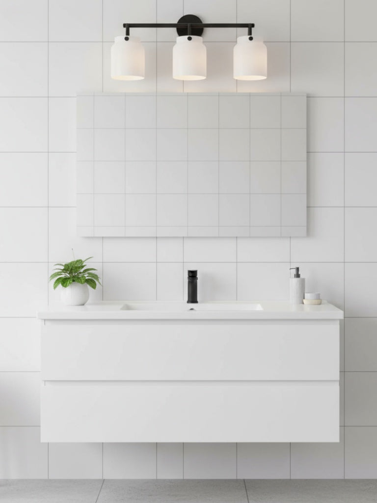 Hanton 3 Light Henry Glass Wall Sconce - Milk Glass Cylinder Light For Bath