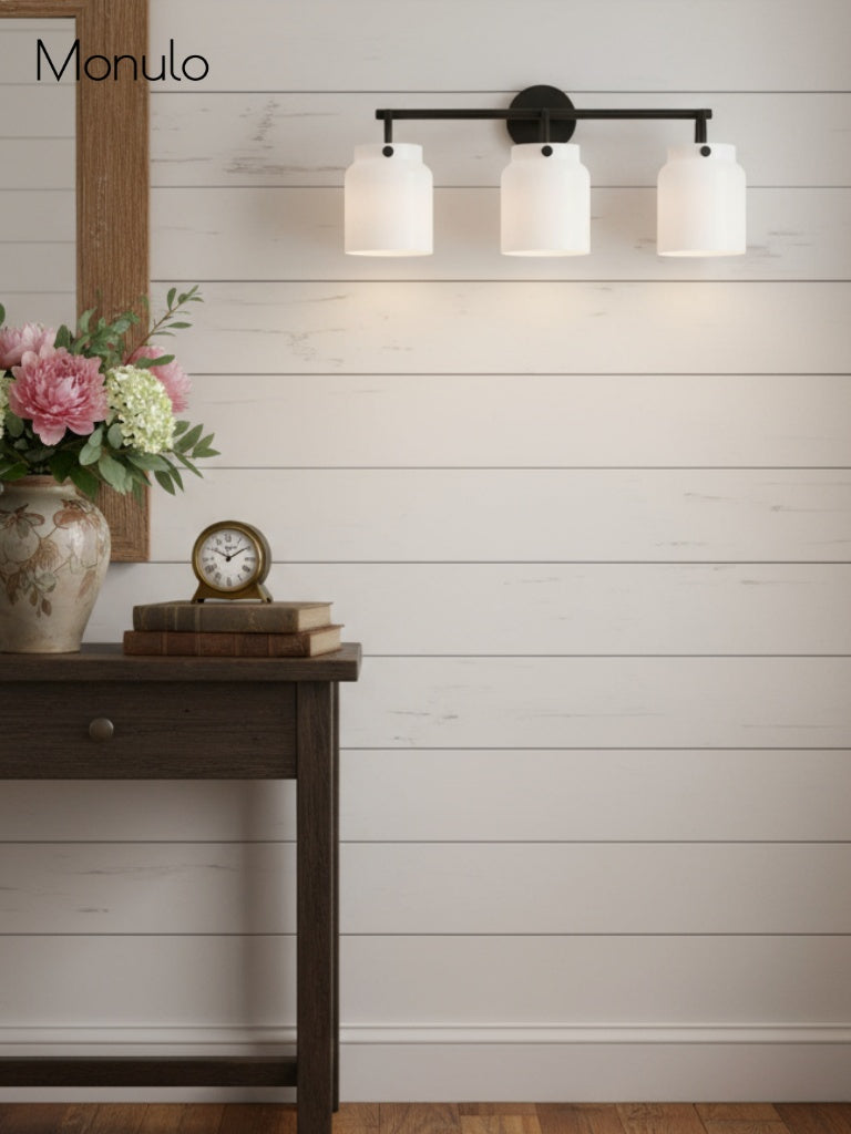Hanton 3 Light Henry Glass Wall Sconce - Milk Glass Cylinder Light For Bath