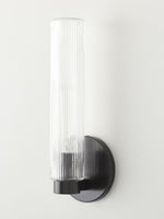 Load image into Gallery viewer, Rivora Fluted Glass Tube Sconce - Classic Ribbed Vanity Lighting