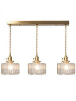 Load image into Gallery viewer, Japanese Vintage Simple Brass Glass Ribbed Cylinder Pendant Light
