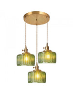Load image into Gallery viewer, Japanese Vintage Simple Brass Glass Ribbed Cylinder Pendant Light