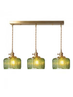 Load image into Gallery viewer, Japanese Vintage Simple Brass Glass Ribbed Cylinder Pendant Light