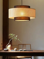 Load image into Gallery viewer, Rustic Japanese Wabi-Sabi Style Hemp Rope Rattan Drum Shape Zen Pendant Light