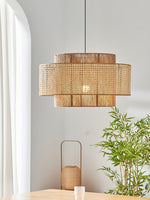Load image into Gallery viewer, Rustic Japanese Wabi-Sabi Style Hemp Rope Rattan Drum Shape Zen Pendant Light